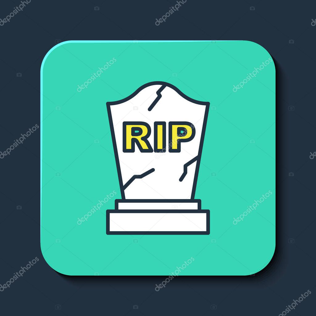 Esquema rellenado Tombstone con RIP escrito en él icono aislado sobre