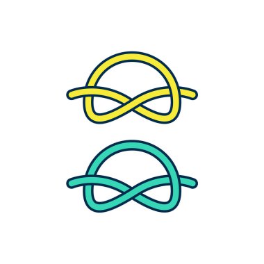 Beyaz arkaplanda izole edilmiş ana hatlı Denizci halat düğüm simgesi. İp düğümlendi. Vektör