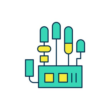 Doldurulmuş mekanik robot el simgesi beyaz arkaplanda izole edildi. Robot kol sembolü. Teknolojik konsept. Vektör