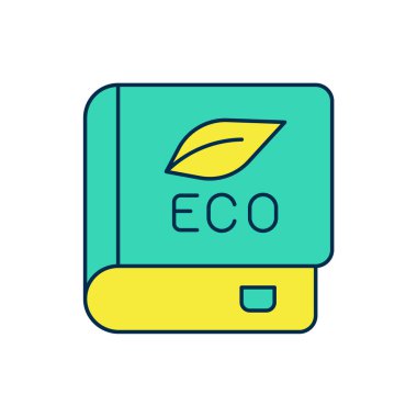 Beyaz arka planda izole edilmiş ekoloji ikonu hakkında ana hatlarıyla dolu bir kitap. Biyoloji kitabı. Vektör