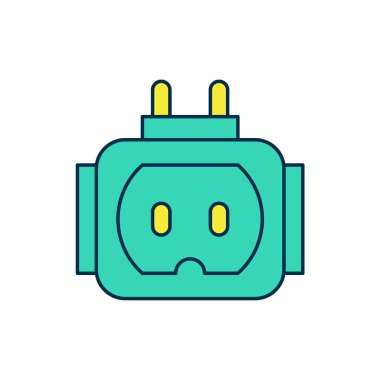 Beyaz arkaplanda izole edilmiş kırpma yolu simgesiyle doldurulmuş Tee plug elektriği. Vektör