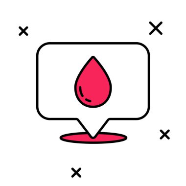 Beyaz arkaplanda izole edilmiş konum simgesiyle dolu ana hatlı su damlası. Vektör