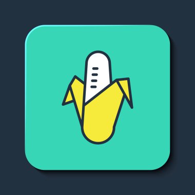 Doldurulmuş Mısır simgesi mavi arkaplanda izole edildi. Turkuaz kare düğme. Vektör