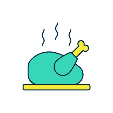 Ana hatlarıyla doldurulmuş hindi ya da beyaz arka planda izole edilmiş tavuk ikonu. Vektör