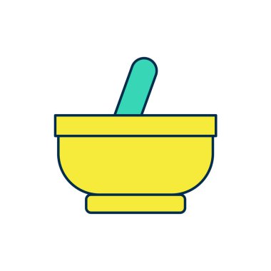 Doldurulmuş havan ve tokmak simgesi beyaz arkaplanda izole edildi. Vektör