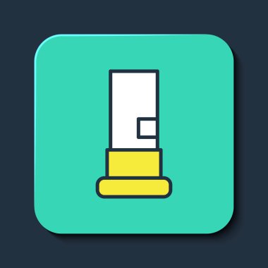 Doldurulmuş ana hat kartuşları simgesi mavi arkaplanda izole edildi. Av tüfeği av tüfeği fişeği. Tüfek mermisi ikonu. Turkuaz kare düğme. Vektör