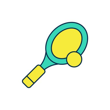 Beyaz arka planda izole edilmiş top ikonlu tenis raketi. Spor malzemeleri. Vektör