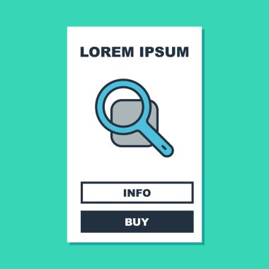 Doldurulmuş büyüteç simgesi turkuaz arka planda izole edilmiş. Arama, odaklanma, yakınlaştırma, iş sembolü. Vektör