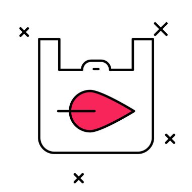 Beyaz arka planda izole edilmiş geri dönüşüm simgesiyle doldurulmuş kağıt alışveriş torbası. Geri dönüşüm sembollü çanta. Vektör