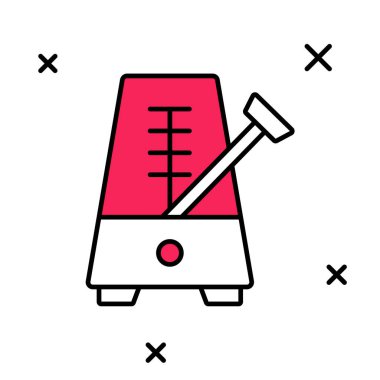 Beyaz arkaplanda izole edilmiş hareket simgesi olarak sarkacı olan Klasik Metronom ana hatlarıyla dolduruldu. Müzik ve ritim mekanizması. Vektör