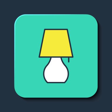 Doldurulmuş Tablo lambası simgesi mavi arkaplanda izole edildi. Gece lambası. Turkuaz kare düğme. Vektör