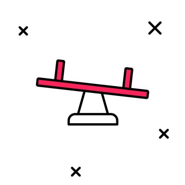 Doldurulmuş ana hatlı Tahterevalli simgesi beyaz arkaplanda izole edildi. Tahterevalli eşit yönetim kurulu. Oyun alanı sembolü. Vektör