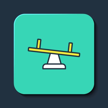 İçi doldurulmuş tahterevalli simgesi mavi arkaplanda izole edildi. Tahterevalli eşit yönetim kurulu. Oyun alanı sembolü. Turkuaz kare düğme. Vektör