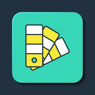 Doldurulmuş Renk Palet Rehberi simgesi mavi arkaplanda izole edildi. Turkuaz kare düğme. Vektör