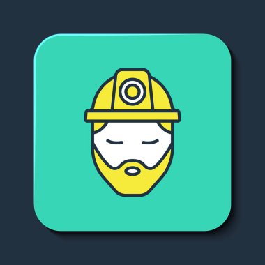 Doldurulmuş ana hatlar oluşturucu simgesi mavi arkaplanda izole edildi. İnşaat işçisi. Turkuaz kare düğme. Vektör