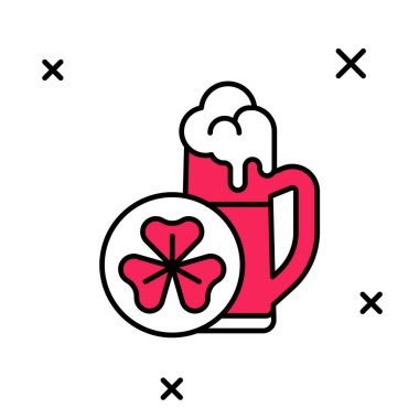 Beyaz arka planda izole edilmiş bira ikonu ana hatlarıyla dolu. Aziz Patrick gününüz kutlu olsun. Ulusal İrlanda bayramı. Vektör