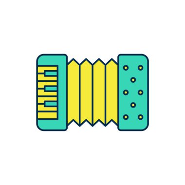 Doldurulmuş ana hatlı müzik aleti akordeon simgesi beyaz arkaplanda izole edildi. Klasik bayan, harmonik. Vektör