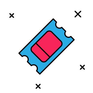 Doldurulmuş ana hatlı sirk bileti simgesi beyaz arka planda izole edildi. Eğlence parkı. Vektör