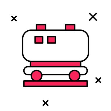 Beyaz arkaplanda izole edilmiş ana hatlı Petrol Sarnıç simgesi. Tren vagonundaki petrol tankı. Demiryolu nakliyesi. Petrol endüstrisi. Vektör