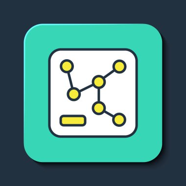 Doldurulmuş ana hat haritası simgesi mavi arkaplanda izole edildi. Turkuaz kare düğme. Vektör