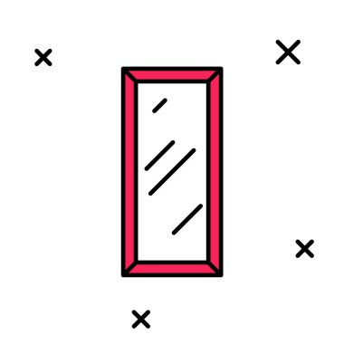 Beyaz arka planda izole edilmiş yatak odası, mağazalar, sahne arkası ikonu için büyük boy ayna. Vektör