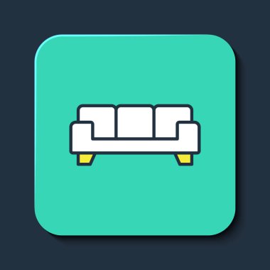 Doldurulmuş Kanepe simgesi mavi arkaplanda izole edildi. Turkuaz kare düğme. Vektör