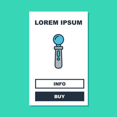 Doldurulmuş VR denetleyici oyun simgesi turkuaz arkaplanda izole edildi. Sanal gerçeklik deneyimi, mevcudiyet hissi, konum takip teknolojisi cihazı. Vektör