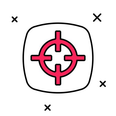 Doldurulmuş ana hatlı hedef spor simgesi beyaz arkaplanda izole edildi. Atış mesafesi ya da atış mesafesi için sayıları olan temiz bir hedef. Vektör