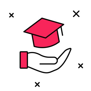 Doldurulmuş Eğitim Bursu simgesi beyaz arka planda izole edildi. Okul ücreti, finansal eğitim, bütçe fonu, burs programı, mezuniyet şapkası. Vektör