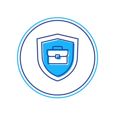 Beyaz arkaplanda izole edilmiş kalkan simgesiyle dolu ana hatlı çanta. Sigorta konsepti. Güvenlik, güvenlik, koruma, konsept koruma. Vektör