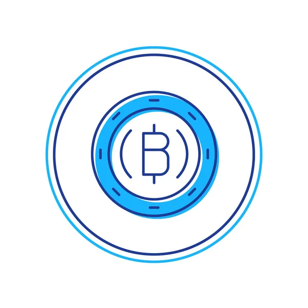 Vyplněný obrys Kryptoměna mince Bitcoin ikona izolované na bílém pozadí. Fyzická bitová mince. Zabezpečená šifrovací měna založená na blockchainu. Vektor — Stockový vektor