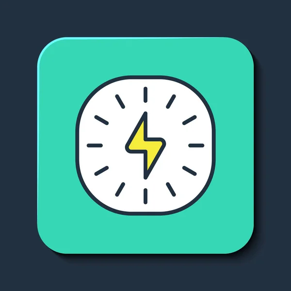 Filled outline Lightning bolt icon isolated on blue background. Flash sign. Charge flash icon. Thunder bolt. Lighting strike. Turquoise square button. Vector — Stock vektor