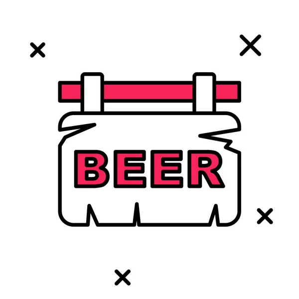 Gefüllte Umrisse Straßenschild mit der Aufschrift Bier-Symbol isoliert auf weißem Hintergrund. Geeignet für Werbung Bar, Café, Pub, Restaurant. Vektor — Stockvektor