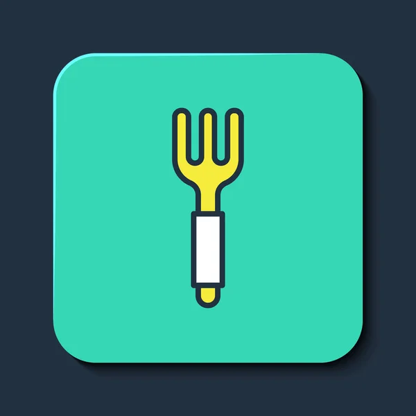 Filled outline Fork icon isolated on blue background. Cutlery symbol. Turquoise square button. Vector — 图库矢量图片