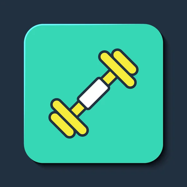 Filled outline Dumbbell icon isolated on blue background. Muscle lifting, fitness barbell, sports equipment. Turquoise square button. Vector — Stock Vector