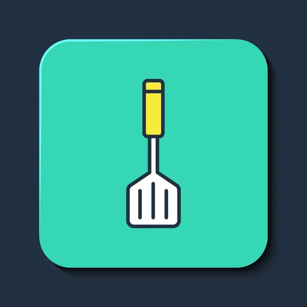 Doldurulmuş Spatula simgesi mavi arkaplanda izole edildi. Mutfak spatula ikonu. Barbekü spatula işareti. Barbekü ve ızgara aleti. Turkuaz kare düğme. Vektör — Stok Vektör