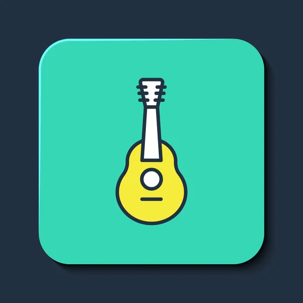 Filled outline Guitar icon isolated on blue background. Acoustic guitar. String musical instrument. Turquoise square button. Vector — 图库矢量图片