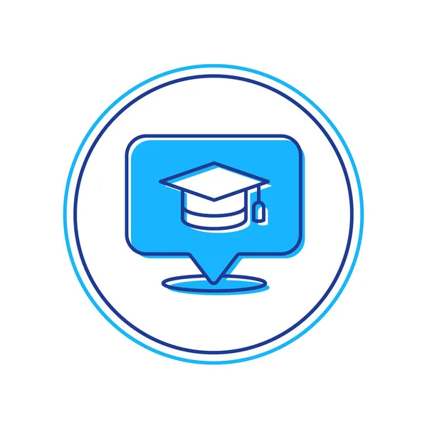 Filled outline Graduation cap in speech bubble icon isolated on white background. Graduation hat with tassel icon. Vector — 图库矢量图片