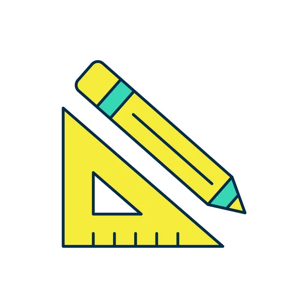 Contour rempli Règle triangulaire et icône crayon isolé sur fond blanc. Symbole du rebord droit. Outils de dessin et d'éducation. Vecteur — Image vectorielle