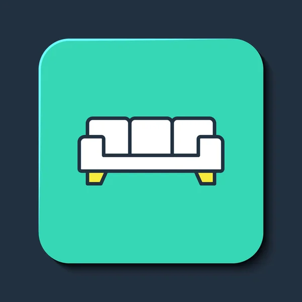 Esquema rellenado Icono de sofá aislado sobre fondo azul. Botón cuadrado turquesa. Vector — Vector de stock