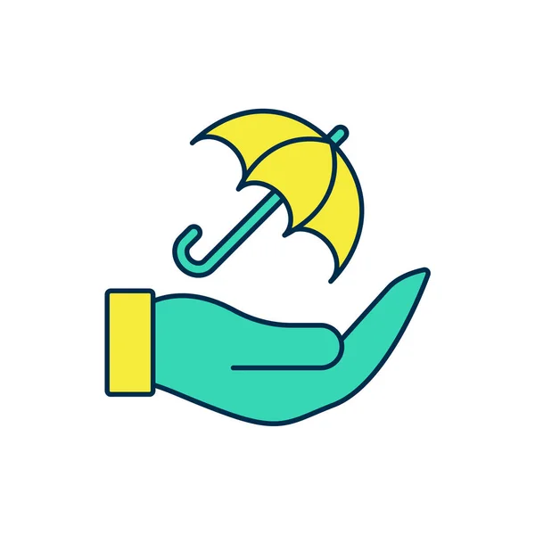 Gefüllte Umrisse Regenschirm in der Hand Symbol isoliert auf weißem Hintergrund. Versicherungskonzept. Wasserdichtes Symbol. Schutz, Sicherheit, Sicherheitskonzept. Vektor — Stockvektor