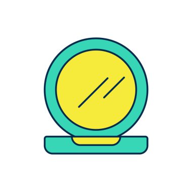 Beyaz arka planda izole edilmiş ayna ikonuyla doldurulmuş makyaj tozu. Vektör