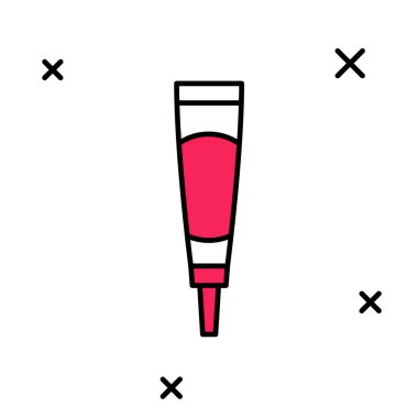 Beyaz arkaplanda izole edilmiş ana hatlı krem ya da losyon kozmetik tüp ikonu. Kadınlar için vücut bakım ürünleri. Vektör