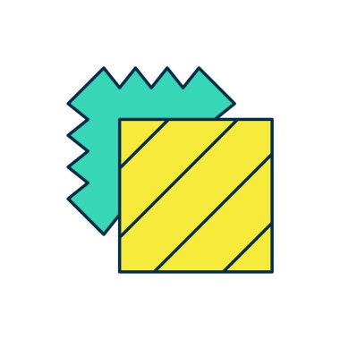 Beyaz arka planda izole edilmiş ana hatları doldurulmuş tekstil ikonu. Kumaş özellikleri. Vektör