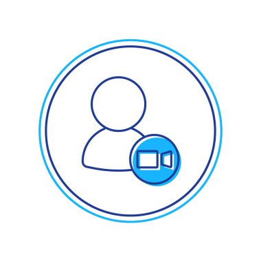 Beyaz arkaplanda izole edilmiş ana hatlı görüntülü sohbet ikonu. Çevrimiçi iş görüşmesi formu. Uzak proje yönetimi. Vektör