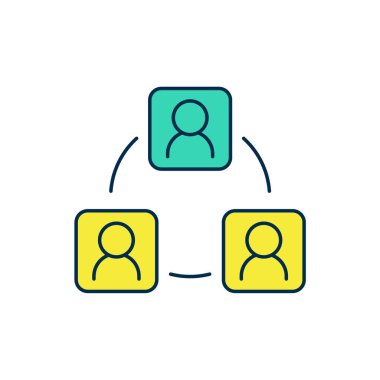 Doldurulmuş ana hat Buluşma simgesi beyaz arkaplanda izole edildi. İş ekibi toplantısı, tartışma konsepti, analiz, içerik stratejisi. Sunum konferansı. Vektör