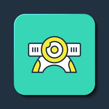 Doldurulmuş web kamera simgesi mavi arkaplanda izole edildi. Sohbet kamerası. Web kamerası simgesi. Turkuaz kare düğme. Vektör