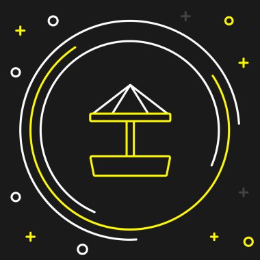 Siyah arka planda kum ve şemsiye simgesi olan çocuklar için Hat Sandbox. Renkli taslak konsepti. Vektör