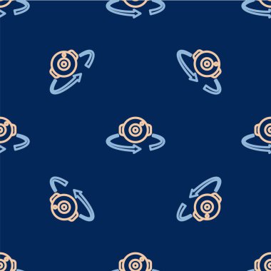 Hat 360 derece görünüm simgesi mavi arkaplanda izole edilmiş kusursuz desen. Sanal gerçeklik. 360 derecelik açıyla. Panorama fotoğrafı. Vektör