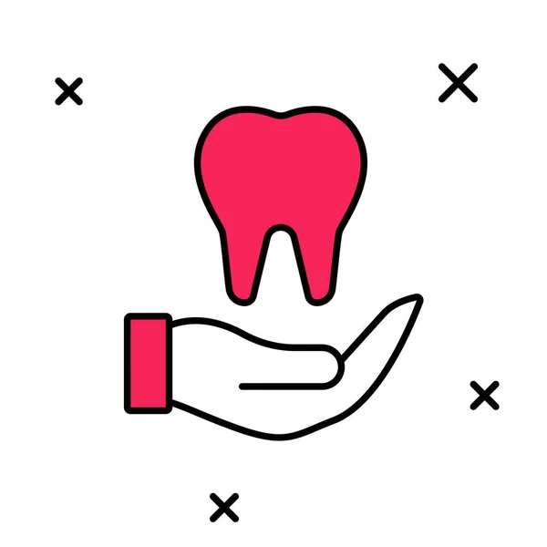 Esquema rellenado Icono de diente aislado sobre fondo blanco. Símbolo dental para clínica de odontología o centro médico dentista y paquete de pasta de dientes. Vector — Archivo Imágenes Vectoriales